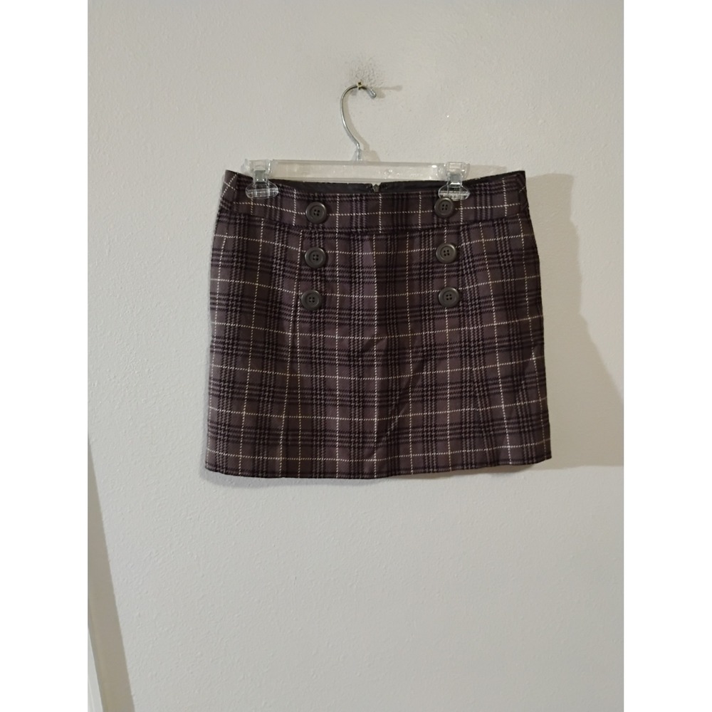 Gap Brown Plaid Button Front Mini Skirt Size 8 Academic A-Line Lined